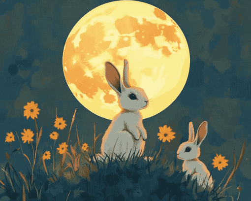 Rabbit and Moon Diamond Painting