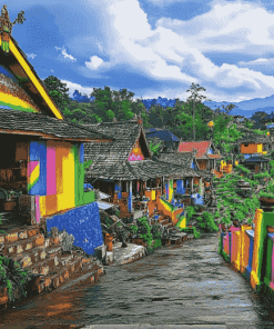 Rainbow Village Indonesia Scenic Diamond Painting