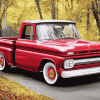 Red 64 Chevy Stepside Truck Diamond Painting