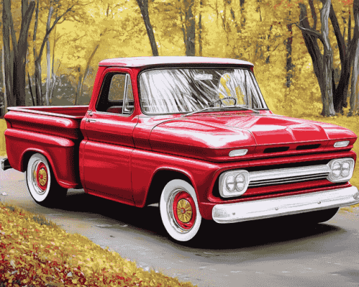 Red 64 Chevy Stepside Truck Diamond Painting