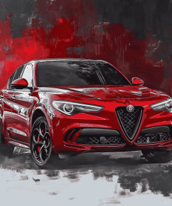 Red Alfa Rome Stelvio Engines Diamond Painting