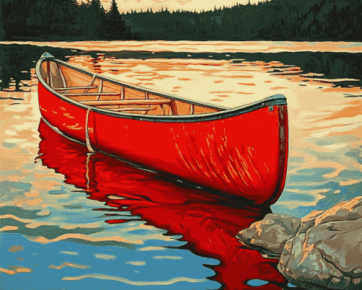 Red Canoe Lake Adventure Diamond Painting