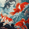 Red Drums and Koi Carps Diamond Painting