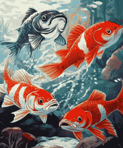 Red Drums and Koi Carps Diamond Painting