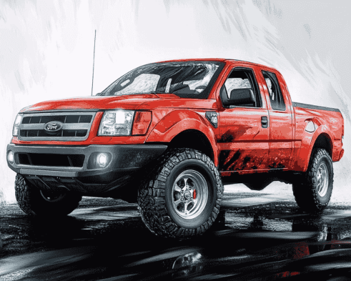 Red Ford Ranger 2007 Truck Diamond Painting