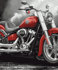 Red Harley Low Boy Motorcycles Diamond Painting