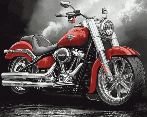 Red Harley Low Boy Motorcycles Diamond Painting