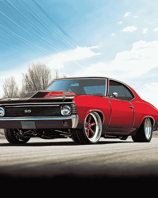 Red Nova Chevy Car Diamond Painting