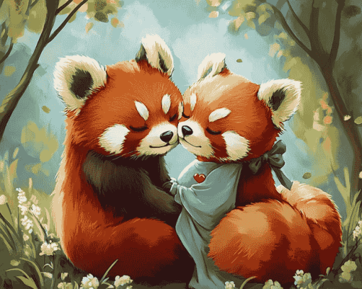 Red Panda Couple Anime Diamond Painting