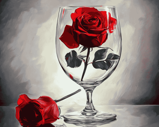 Red Rose Glass Bloom Diamond Painting