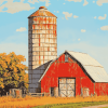 Red Rustic Barn Landscape Diamond Painting