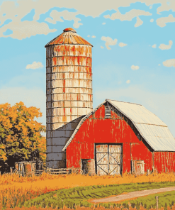 Red Rustic Barn Landscape Diamond Painting