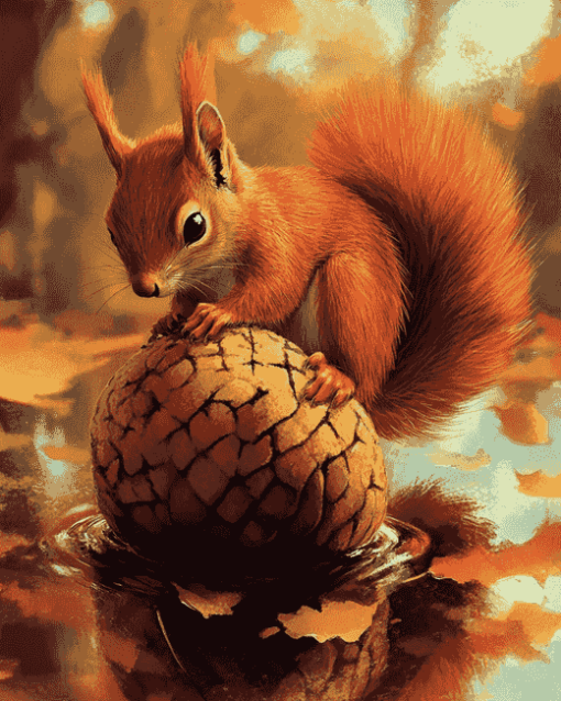 Red Squirrel Acorn Diamond Painting