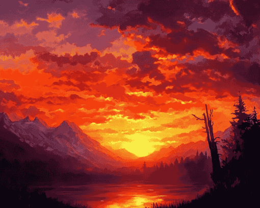 Red Sunset in National Parks Diamond Painting