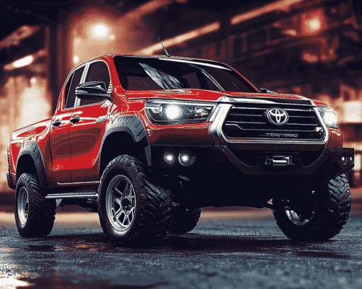 Red Toyota Hilux Truck Diamond Painting