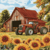 Red Tractor Sunflowers Diamond Painting