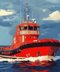 Red Tug Boat Marine Diamond Painting