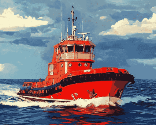 Red Tug Boat Marine Diamond Painting