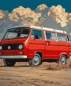 Red Vanagon Classic Vans Diamond Painting