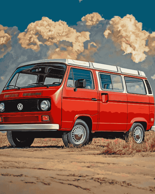 Red Vanagon Classic Vans Diamond Painting