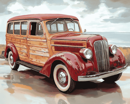 Red Woody Car Design Diamond Painting