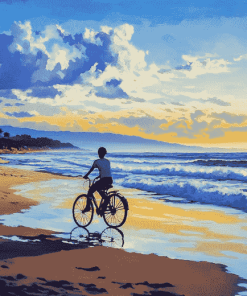 Riding a Bicycle by the Seaside Diamond Painting