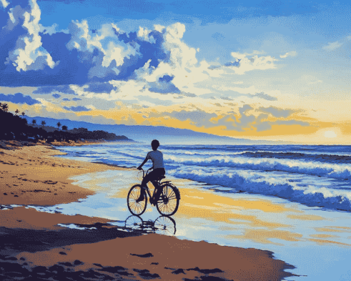 Riding a Bicycle by the Seaside Diamond Painting