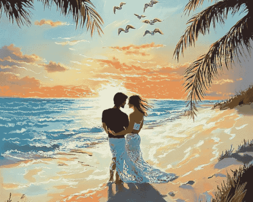 Romantic Beach Lovers Diamond Painting