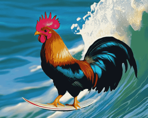 Rooster Surf Adventure Diamond Painting