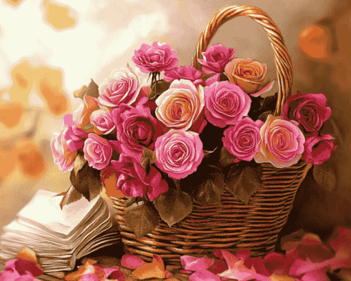 Rose Blooms Basket Diamond Painting