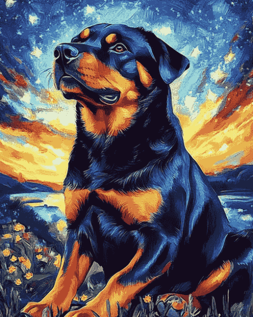 Rottweiler Starry Night Diamond Painting