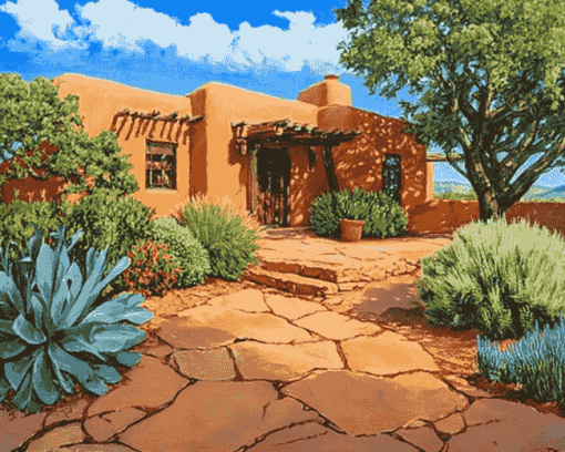 Santa Fe Houses Landscape Diamond Painting