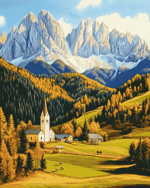 Santa Maddalena Mountain Views Diamond Painting