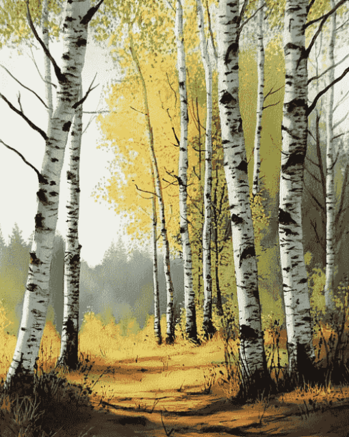 Scenic Birch Trees Woods Diamond Painting