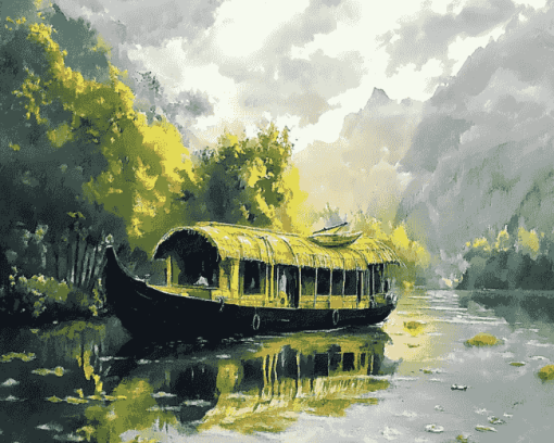 Scenic Valleys House Boat Diamond Painting