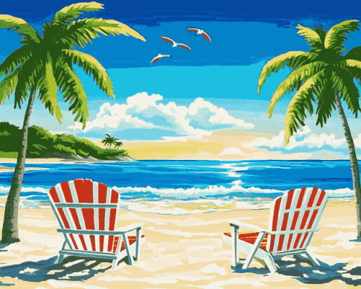 Seaside Chairs Beach View Diamond Painting