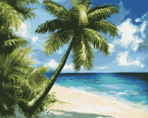 Seaside Coconut Scene Diamond Painting