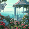 Seaside Gazebo and Blooming Flowers Diamond Painting