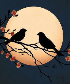 Silhouette Birds on Branch Diamond Painting