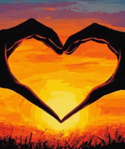 Silhouette Hearts at Sunset Diamond Painting