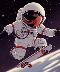 Skater Astronaut Cartoon Diamond Painting