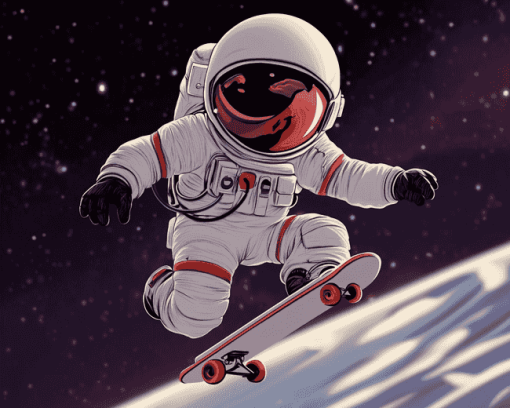 Skater Astronaut Cartoon Diamond Painting