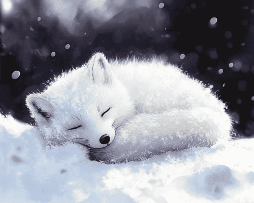 Sleepy Arctic Fox Winter Diamond Painting