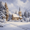 Snowy Church Landscape Diamond Painting