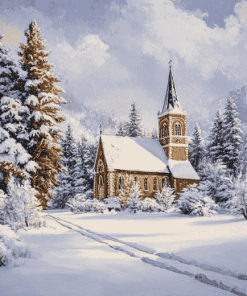 Snowy Church Landscape Diamond Painting