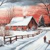 Snowy Farm Landscape Diamond Painting