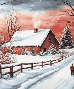 Snowy Farm Landscape Diamond Painting