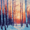 Snowy Forest Sunset Diamond Painting