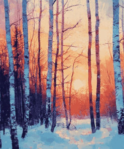 Snowy Forest Sunset Diamond Painting