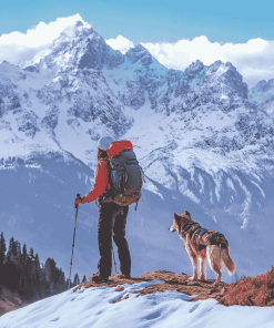 Snowy Mountain Adventure with Dogs Diamond Painting